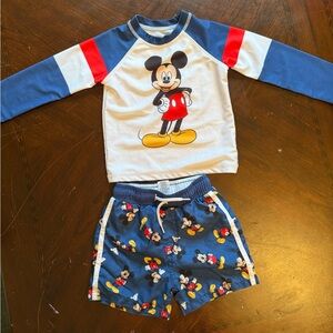 Mickey Mouse Rash Guard Top & Shorts Set - Blue, White, Red